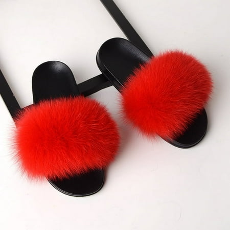 

XWQYRG Women Fuzzy Slippers Color Block Fluffy Slides Furry Slipper Breathable Shoe Outdoor Lightweight Faux Home Shoes Royal