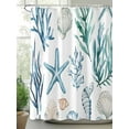 thumbnail image 2 of Fsddascl Summer Coastal Shower Curtain Set - Small 36" x 72" Washable Bathtub Curtain with 12 Hooks, Ocean Watercolor Starfish Shell Seaweed Waterproof Fabric Stall Shower Curtains for Bathroom, 2 of 6