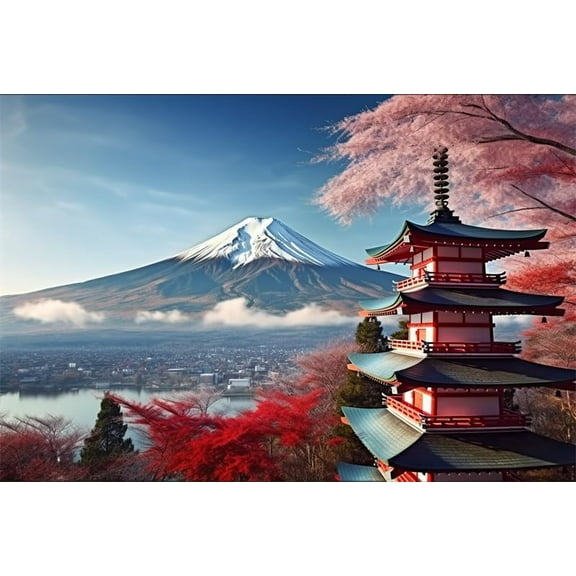 Jigsaw Puzzles 500 Pieces Cherry Blossoms Mount Japan Formation Wooden Fun Puzzle Challenge for Adults and Families