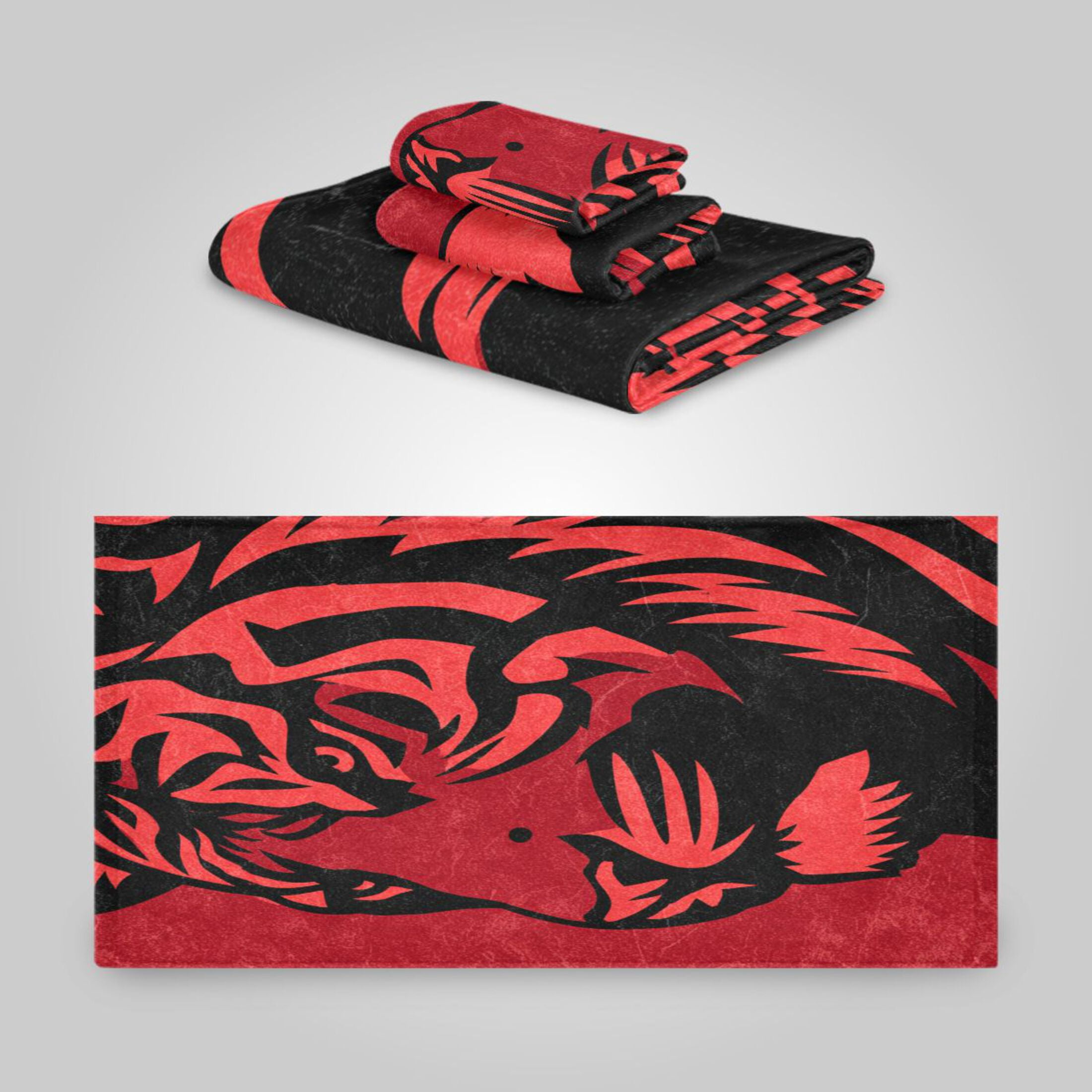 3 Pack Towel Set - Bath Towel, Hand Towel & Washcloth for Daily Household Use Graphic Tiger Head Pattern