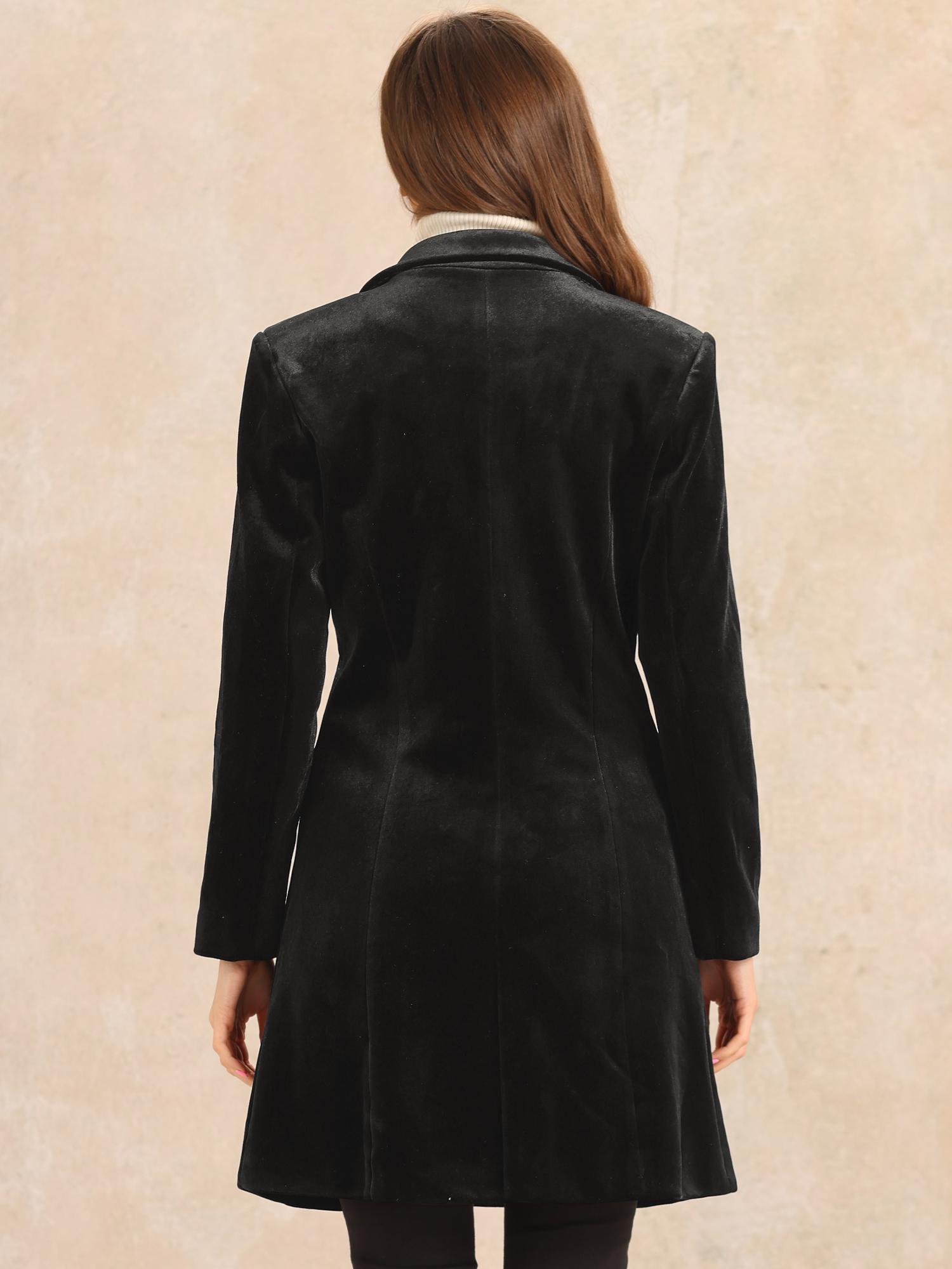 DARING DIVA Women's Velvet Lapel Double-Breasted Long Outerwear Winter Coats XS Black