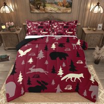 Homewish Woodland Animal Bear Bedding Comforter Set,Rustic Farmhouse Cabin Twin Comforter Sets,Red White Black Bedding Set For Boy Kids,Luxury Bedroom Decor Reversible,2-Piece