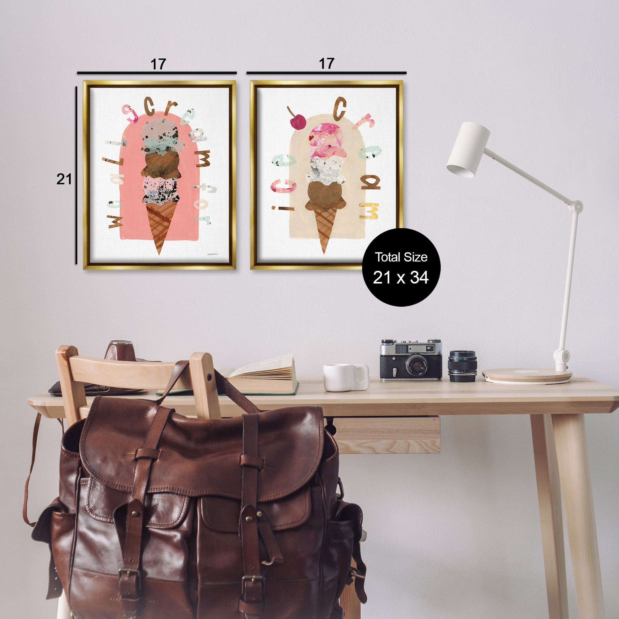 Stupell Industries Bright Pastels Ice Cream Food & Beverage Painting Gold Floater Framed Canvas Art Print Wall Art, 17 x 21, Set of 2
