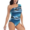 thumbnail image 3 of Gaeub Mountain Cottage In Snow Women's One Shoulder Ruffle Tummy Control Swimwear for Swimming Surfing Beach Party - Medium, 3 of 8