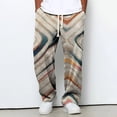 thumbnail image 2 of XIAONU Men's Retro Wave Print Drawstring Pants Oversized Fit Full Length Elastic Waist Breathable Lounge Trousers, 2 of 4