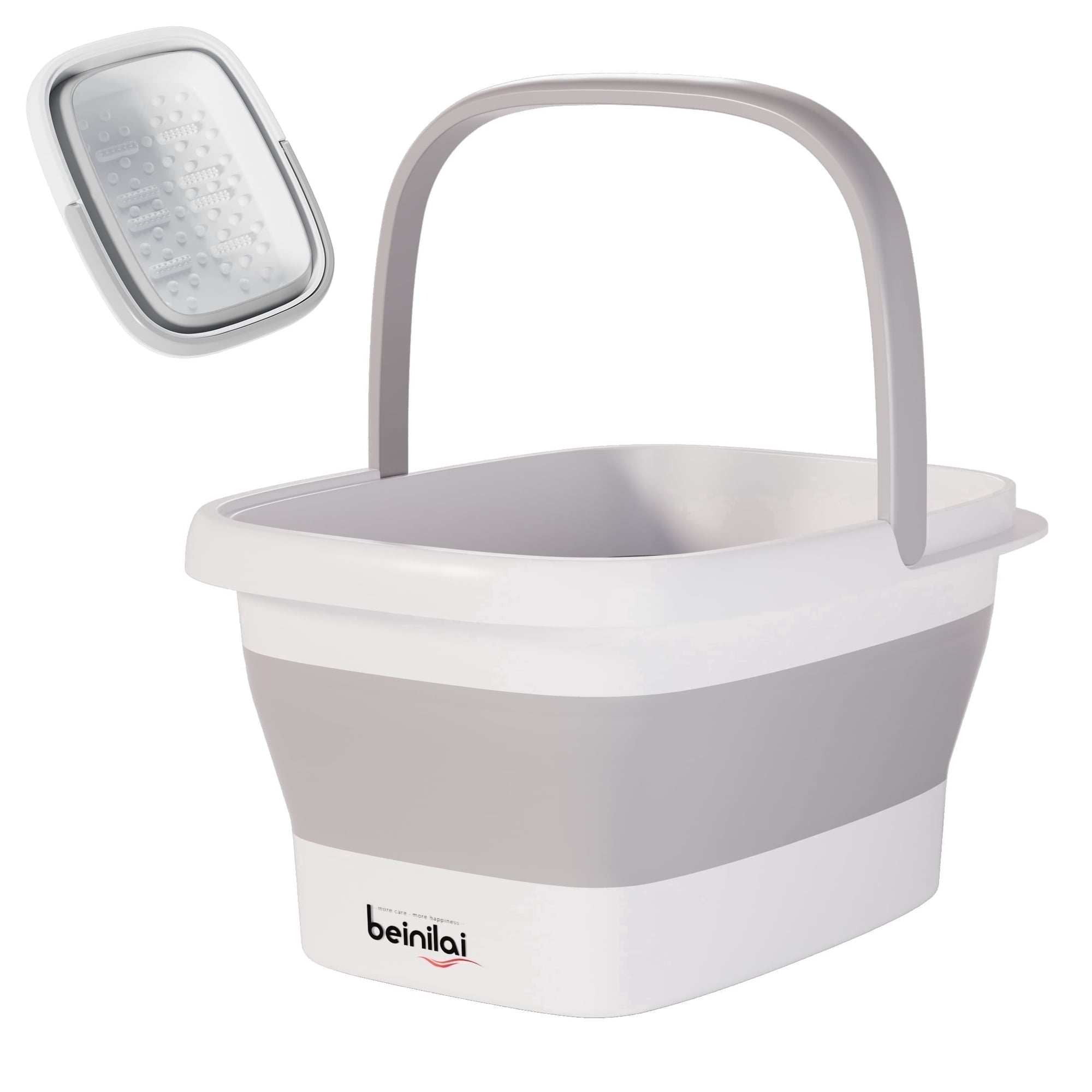 Beinilai Collapsible Foot Bath Basin with Massage Bumps for Soaking Feet,Soaking Tub with Handle,Multifunctional Plastic Foot Bucket-Grey