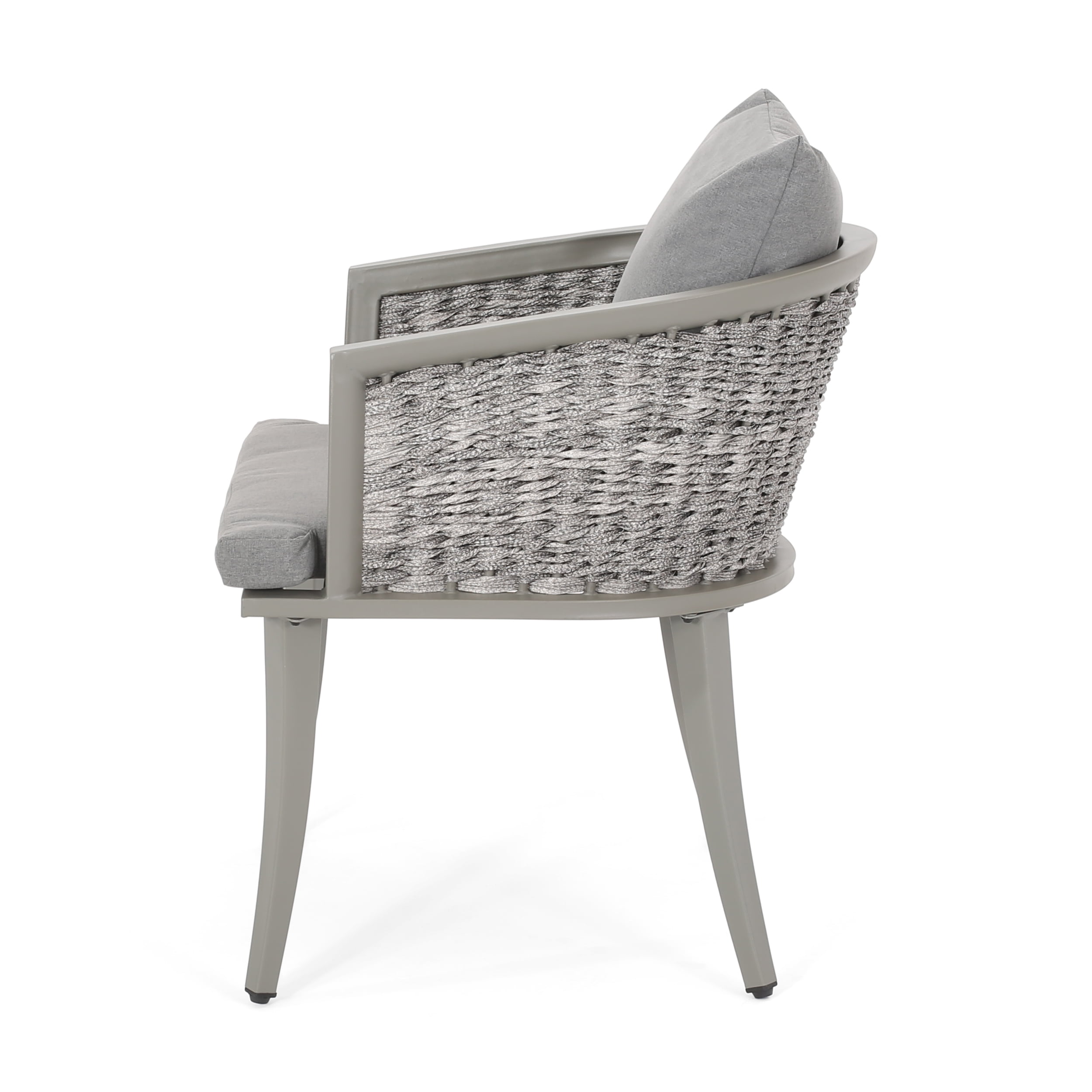 Caris Outdoor Boho Wicker Club Chair with Cushions, Set of 2, Multi Light Gray, Gray