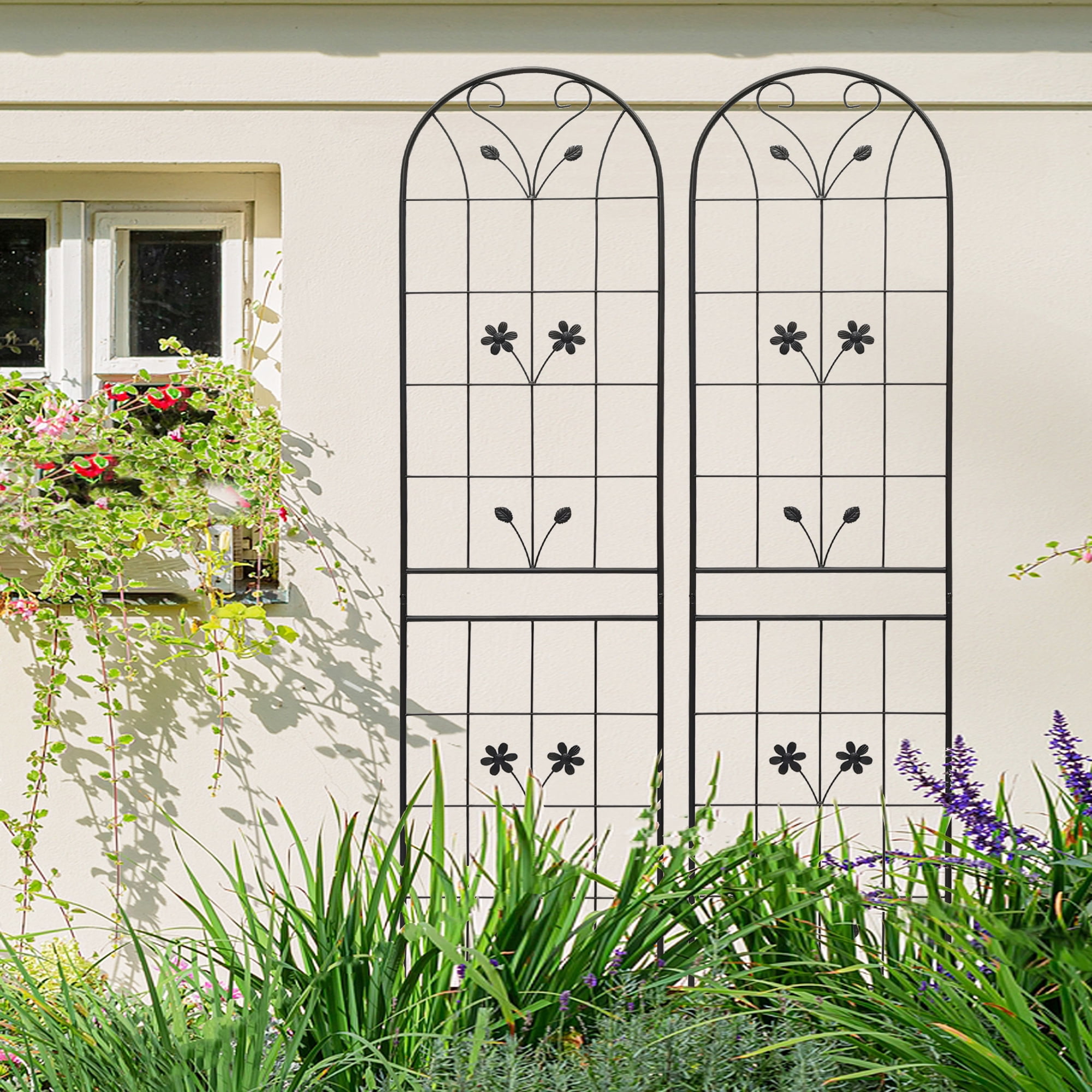 Olurrisa Multi-Use 4-Pack Iron Trellis Panels (86.7" Height) - Assemble as Privacy Screens, Cucumber Frames or Corner Supports, Anti-Rust Metal Grid for Backyard