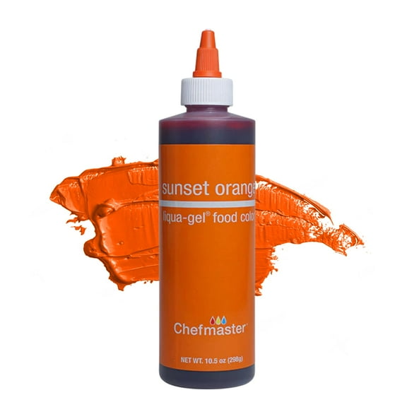 Chefmaster Sunset Orange Liqua-Gel® OKA4 Food Coloring | Vibrant Color | Dye for Icing, Frosting, Fondant | Baking & Decorating | Fade-Resistant | Easy-to-Use | Made in USA | 10.5 oz