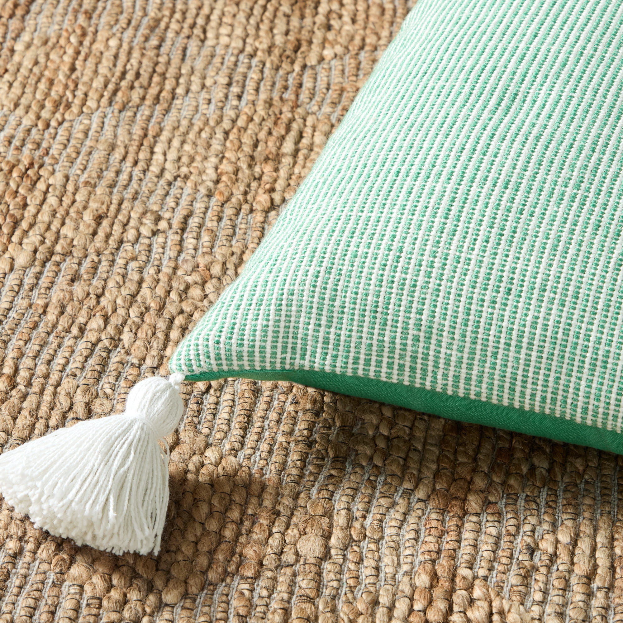 TOWN & COUNTRY TERRA Alara Ribbed Texture Handcrafted Indoor Outdoor Decorative Pillow, 100% Recycled Materials, UV Fade Resistant, Water Repellent, Green/Ivory, 20"x20"