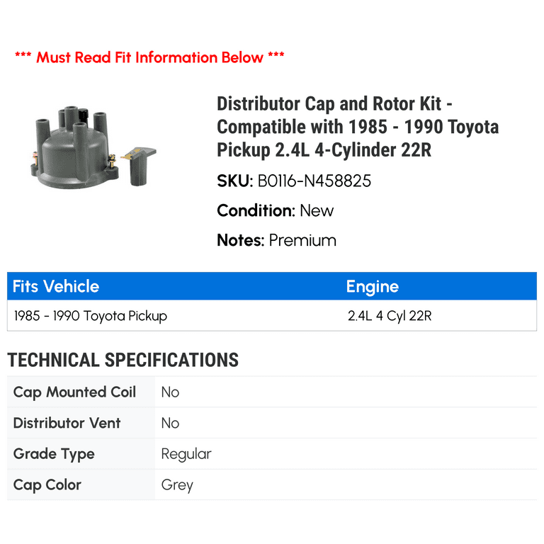 Distributor Cap and Rotor Kit - Compatible with 1985 - 1990
