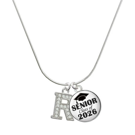 Delight Jewelry Silver-tone Crystal Initial – R – Silvertone Senior Class of 2026 Dome Necklace 18