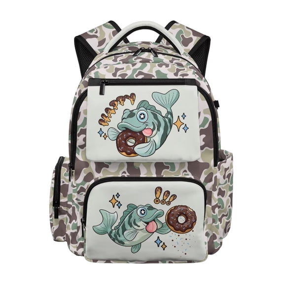KUIFORTI Fish Camouflage Kids Backpack Boys Bookbag with Multiple Storage Pockets Suitable for Elementary Primary Middle School 17 Inch Lightweight Fashion School Bag