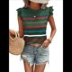 thumbnail image 3 of Camiseta de Verano con Cuello Redondo, Estampado de Rayas y Volantes de Encaje y Mangas para Mujer Verde Oscuro M, 3 of 7