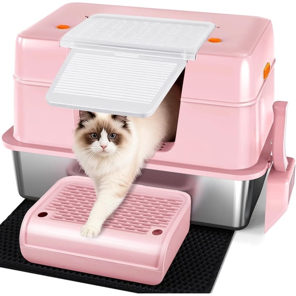 Stainless  Covered  Litter Box - Odor-Control, Easy-Clean Modular Enclosed Kitty Toilet, Elegant Design for Stylish  Moms