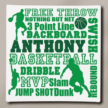 Personalized Basketball Typography Canvas, 11" x 11"