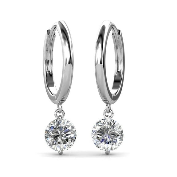 Cate & Chloe Georgia 18k White Gold Plated 14mm Hoop Earrings with Swarovski Crystals for Women