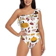 thumbnail image 2 of Yiaed Thanksgiving Print Women One Piece Swimsuits Tummy Control One Shoulder Bathing Suits Pattern Ruffle Swimwear-Large, 2 of 8