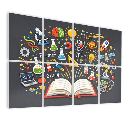 Classroom 8 Pack Art Acoustic Panels Sound Absorbing Science Education Symbols Knowledge Technology Math Decorative Soundproof Wall Panels Self Adhesive for Nursery Kids Game Room 48 x32