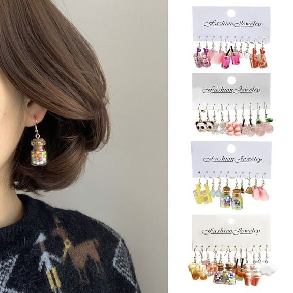 DaXi 1 Set Women Cartoon Animal Earrings Different Shapes Drinking Bottle Hook Earrings Food Sweet Color Acrylic Dating Hanging Earrings