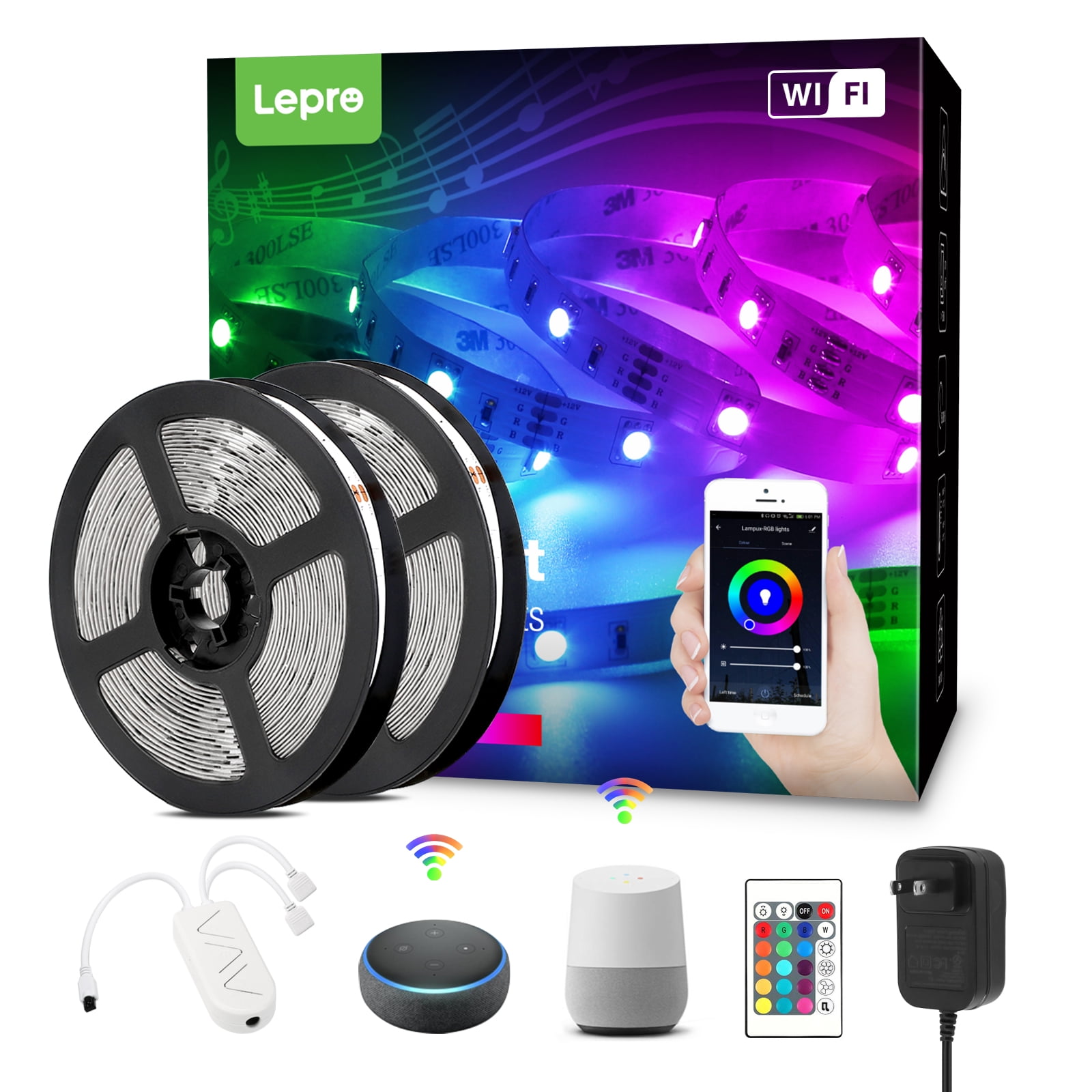 50FT 25FT LED Strip Lights Music Sync 5050 White Lights Bluetooth Color Changing 