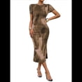 thumbnail image 2 of Vestido Ajustado con Cuello Redondo y Mangas para Mujer Caqui M, 2 of 7