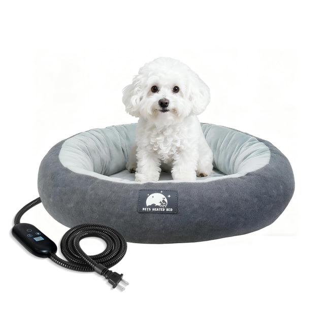 Cama Calefactable para Gatos ZNOFAN 19 cm Donut Suave y Acogedor con Temporizador y Control de Temperatura