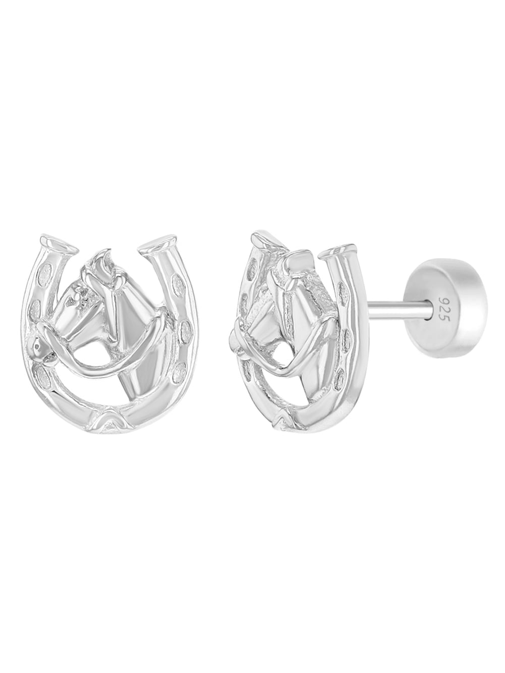 Winner's Circle Horse Kids / Girls Earrings Safety Push Back - Sterling Silver