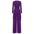 thumbnail image 4 of iiniim Women Metallic Praise Dancewear Outfit Worship Liturgical Lyrical Dance Dress with Pants Purple M, 4 of 7
