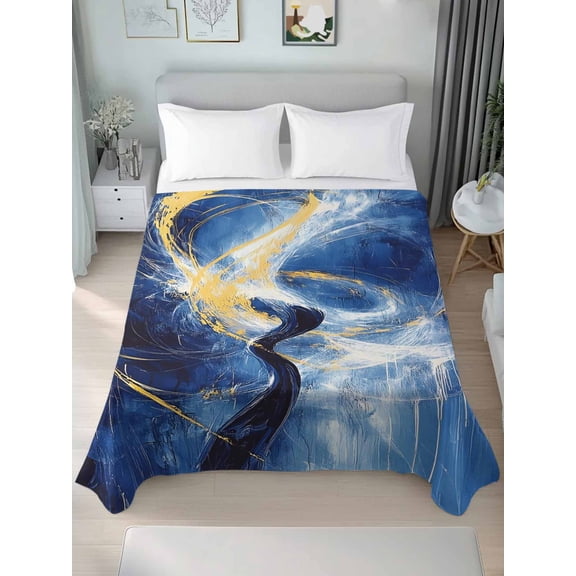 Gold Blue Sky King Size Flat Sheet, Wrinkleproof & Fadeproof Cooling Flat Bed Sheet Only, Abstract Vintage Oil Painting Art Breathable Soft Bedding Top Sheets 105 x 98 Inches