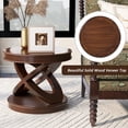 thumbnail image 3 of Hassch Mid-Century Modern Round End Table in Walnut, 2-Tier Solid Wood Veneer and MDF Table with X-Shaped Legs, Compact Side Table for Small Spaces, 3 of 8