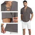 thumbnail image 2 of HAOMEILI Men's Cotton Linen Lace-Up V-Neck Short Sleeve Shirt, 2 of 5