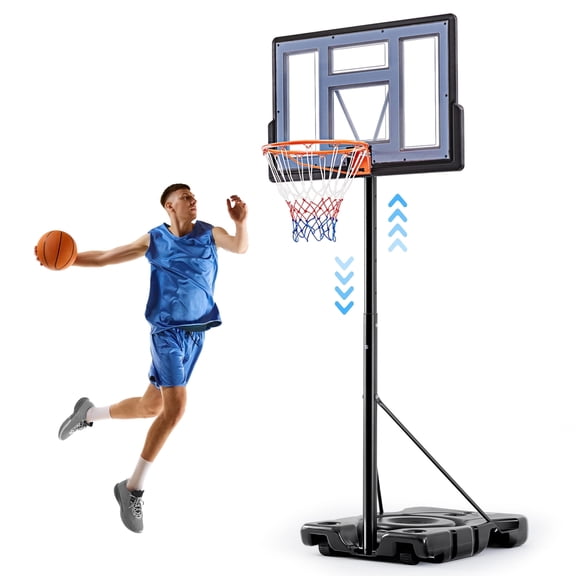 Edx 6.1ft-10ft Adjustable Height 44" Shatterproof Outdoor Portable Basketball System (Adult), Grey