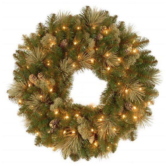 National Tree 251261 24 in. Holiday Wonderland Golden Bristle Artificial Wreath
