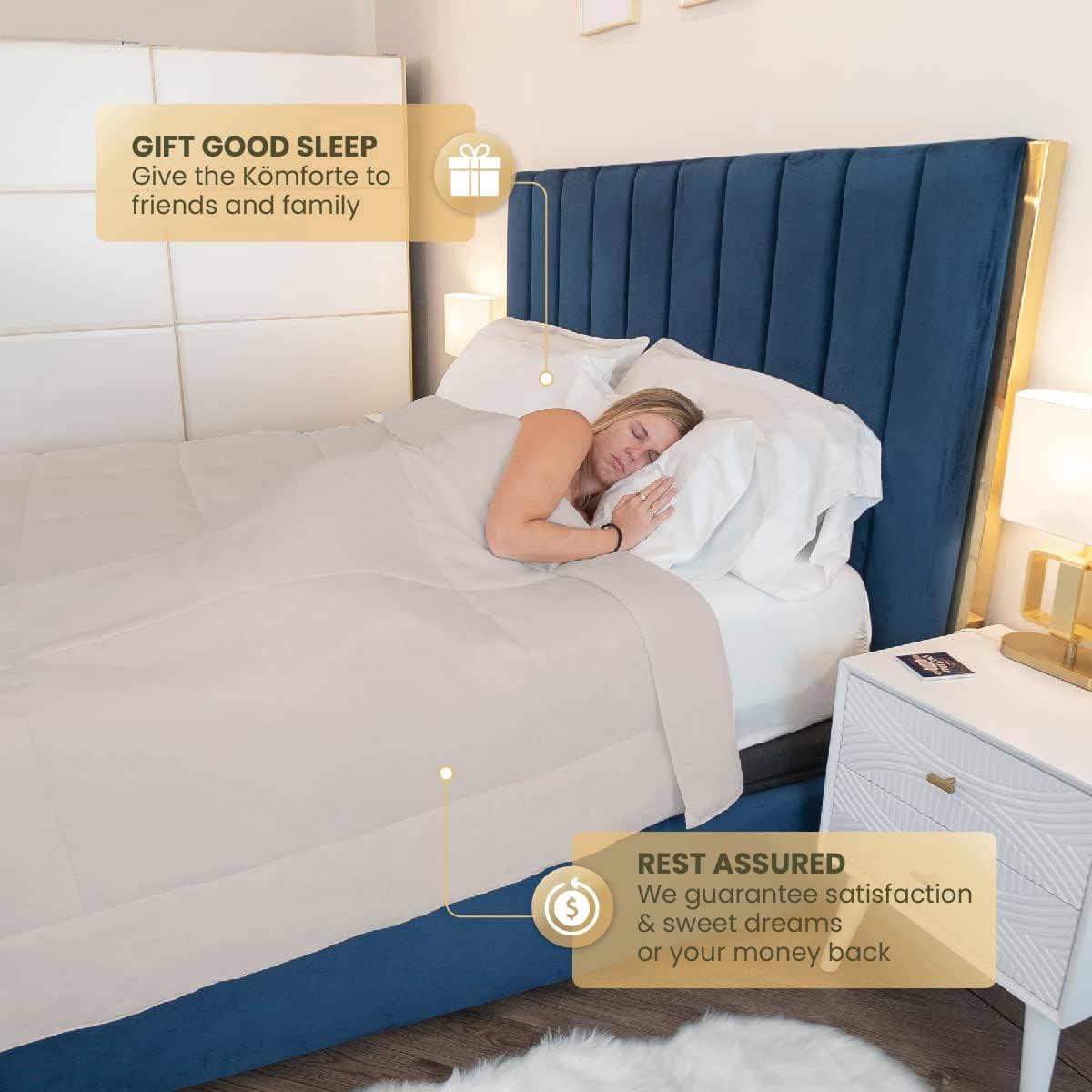 Komforte Dual Zone Couples Comforter – Hypoallergenic, Alternative Down His and Her Duvet Insert Keeps Everyone Comfortable – Machine Washable Two Temperature Comforter by SoMN (Beige, Queen)
