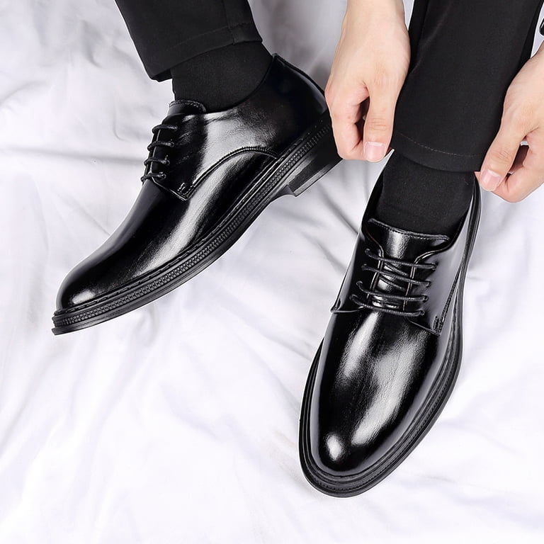 men's shoes for formal dress Brown Polished Derby Shoes, Lace Up Genuine Leather Oxford Shoes, Non Slip Block Heel Business Wedding Office Footwear elope white dress