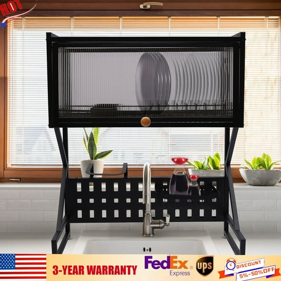 Denest Over the Sink Dish Drying Rack Kitchen Storage Shelf with Cutlery Holder Basket