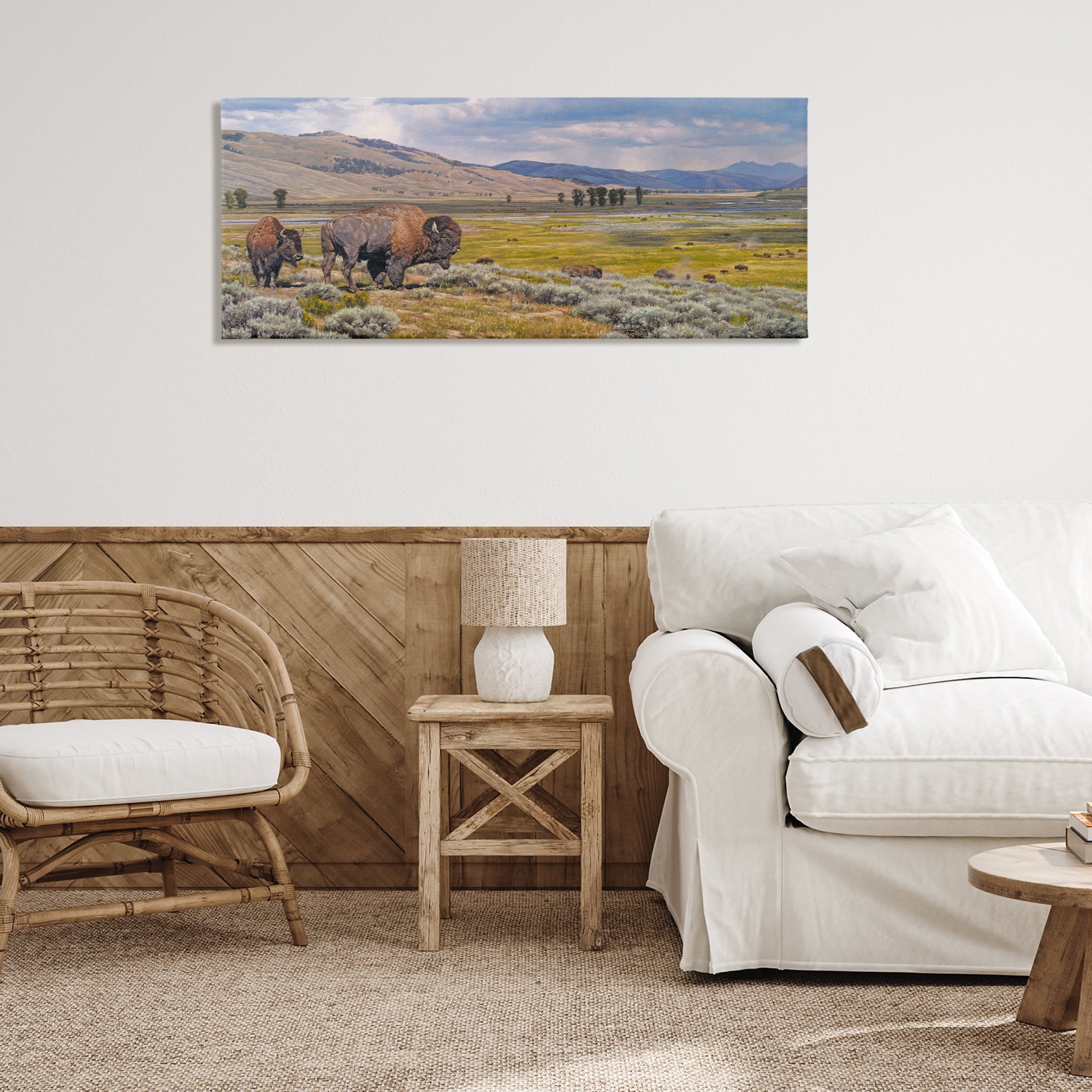 Stupell Industries Roaming Southwestern Bison Landscape Painting Gallery Wrapped Canvas Art Print Wall Art, 48 x 20