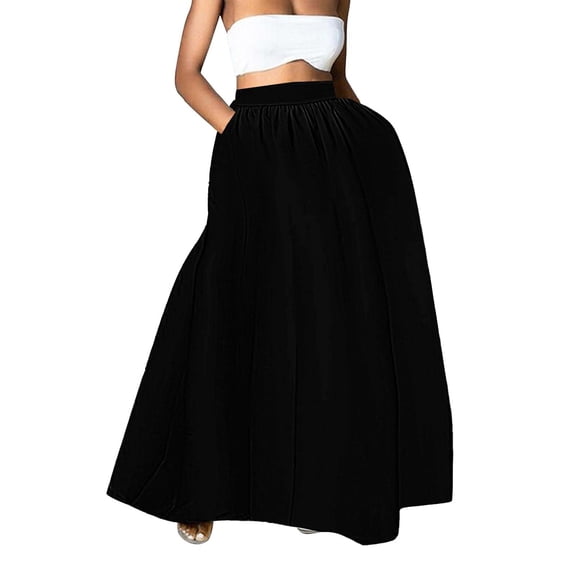 XVJRHAK Skirts for Women Women's Fashion Solid Color Big Hem Skirt Loose Pockets Half Body Skirt (Black,L)