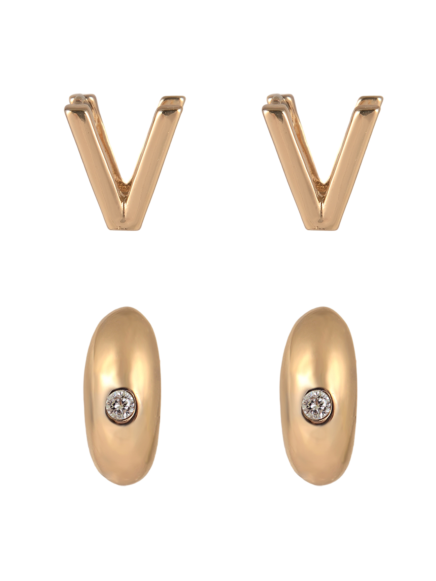 Time and Tru Goldtone 3-On Crystal Stud, Hoop, Initial "V" Earring Set