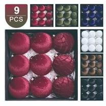 Fwttom 9Pcs Flocking Christmas Balls Ornaments, Sparkling Hanging Christmas Shatterproof Ball with Strings - Christmas Decorations for Xmas Tree, Holiday, Wedding, Party, 8cm/3.15"