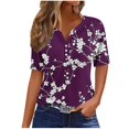 thumbnail image 2 of Fiudx Ofertas Relámpago Blusa de Manga Corta Estampada a La Moda para Mujer, Blusas Informales con Cuello En V, 2 of 5