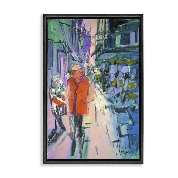 Stupell Industries Strolling City Streets People Painting Black Floater Framed Canvas Art Print Wall Art, 17 x 25