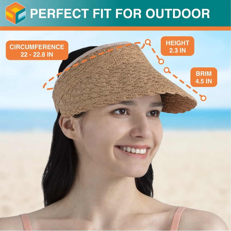 SUN CUBE Women Sun Visor Hat, Straw Beach Hat Wide Brim 