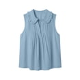 thumbnail image 5 of Kilaqueen Casual Sleeveless Tank Tops for Women, Ruffle Peter Pan Collar Pleated V Neck Flowy Lightweight Solid Boho Blouse Shirts, 5 of 9
