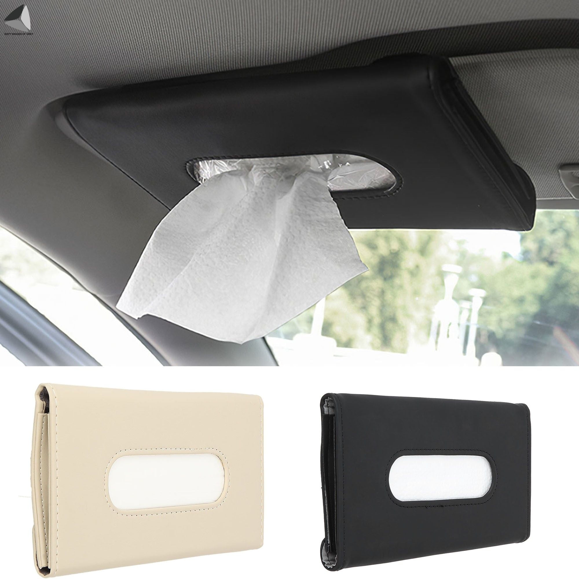 PU Leather Car Sun Visor Facial Tissue Box Paper Towel Case Cover Napkin Clip 