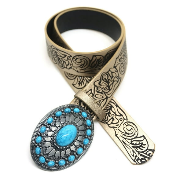 SDFGTstore Wear Resistant Adult Waist Belt with Turquoise Buckle Female Decorative PU Belts