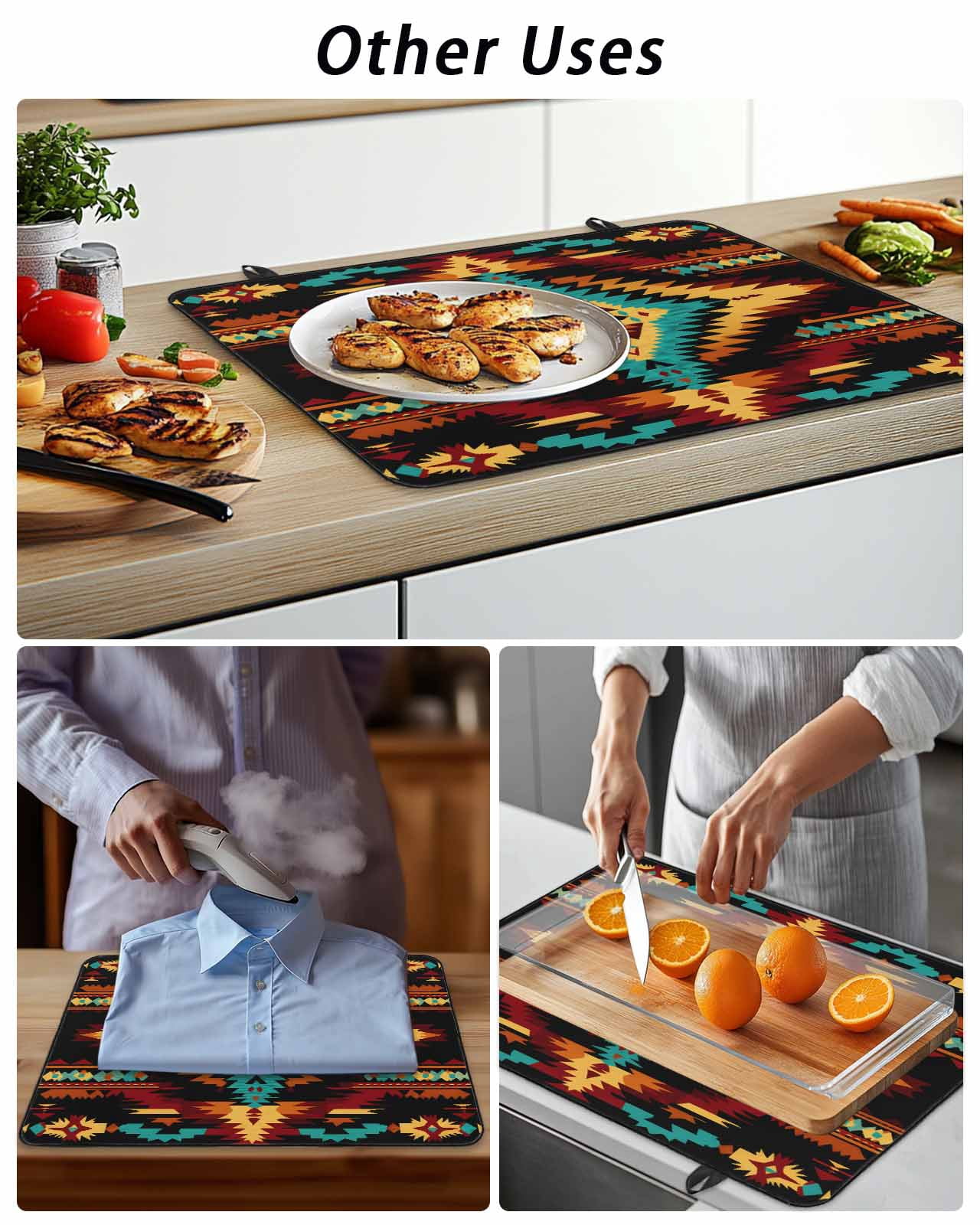 Stove Top Covers for Electric Stove, Boho Orange Teal Glass Stovetop Cover Protector, Southwestern Ethnic Abstract Geometric Induction Cooktop Protector Oven Mat for Kitchen Countertop 24"x21"