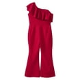 thumbnail image 3 of iiniim Girl's Sparkly Party Romper Dress One Shoulder Casual Flare Pants High Waisted Ruffles Jumpsuit 6-16 Burgundy 10, 3 of 7