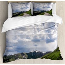 Ambesonne Travel Duvet Cover Set, Yellowstone National Park, 2-Calking, Evergreen Azure Blue